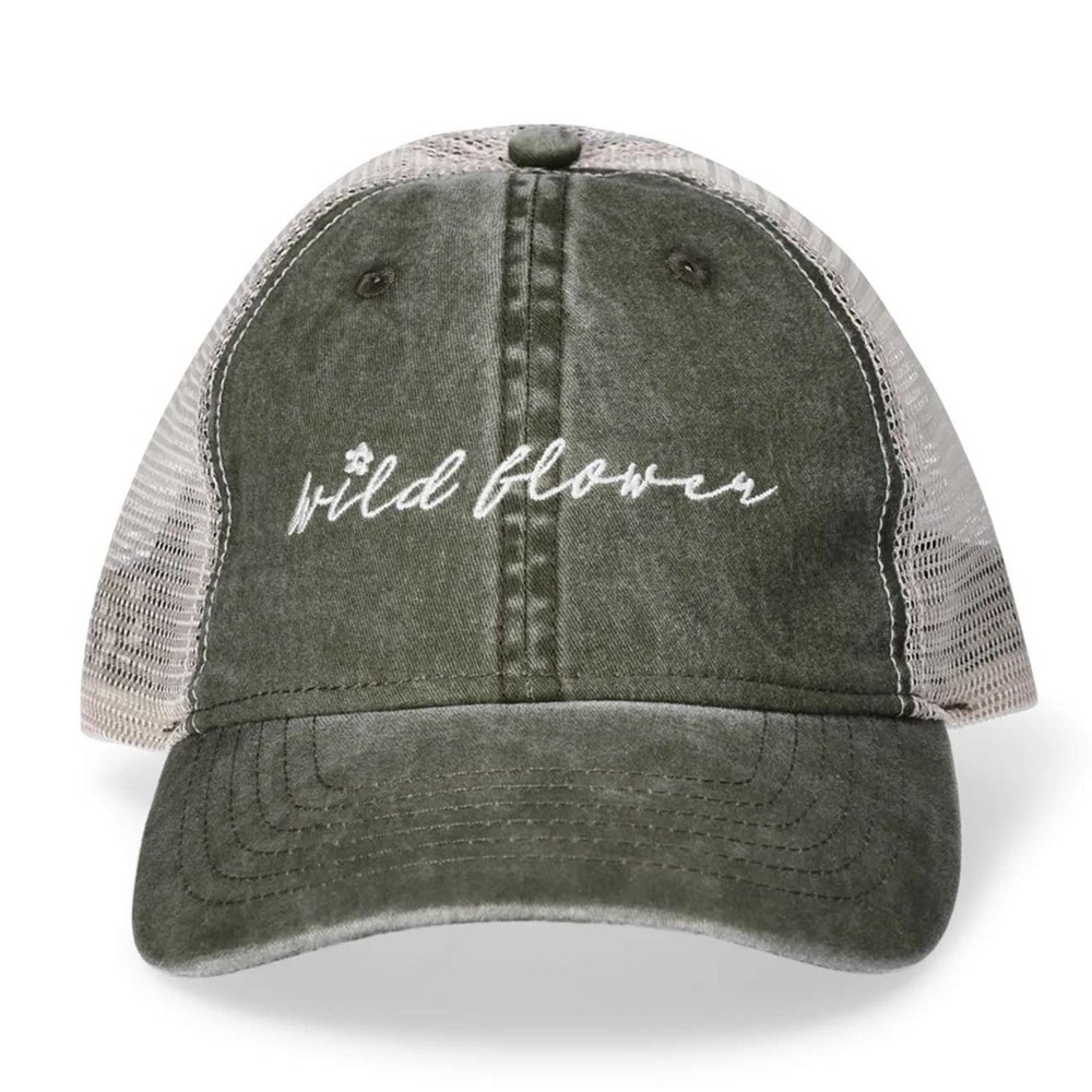 Wild Flower Trucker Hat Sea Turtle Olive Green Grey Cotton Twil Baseball Cap NWT